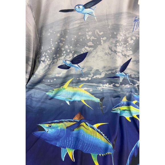 Guy Harvey XXL UPF 50 Long Sleeve Shirt With Marine Life Design Tuna Flying Fish - Picture 3 of 7